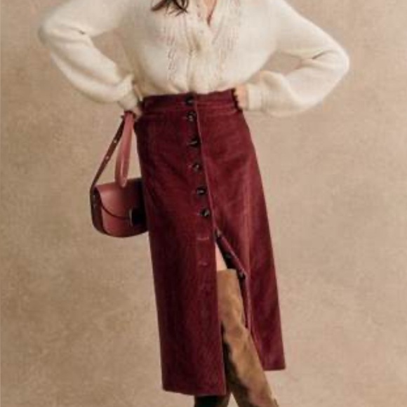 Sezane Terracotta Rosalba Corduroy Pencil Skirt - Picture 2 of 10